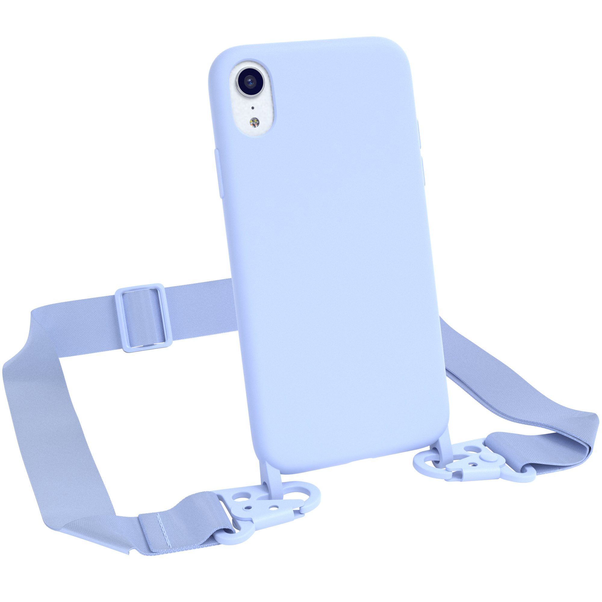EAZY CASE Handykette Breitband Kette für Apple iPhone XR 6,1 Zoll, Handyhülle mit breitem Umhängeband Festivalhülle Tasche Blau Hellblau