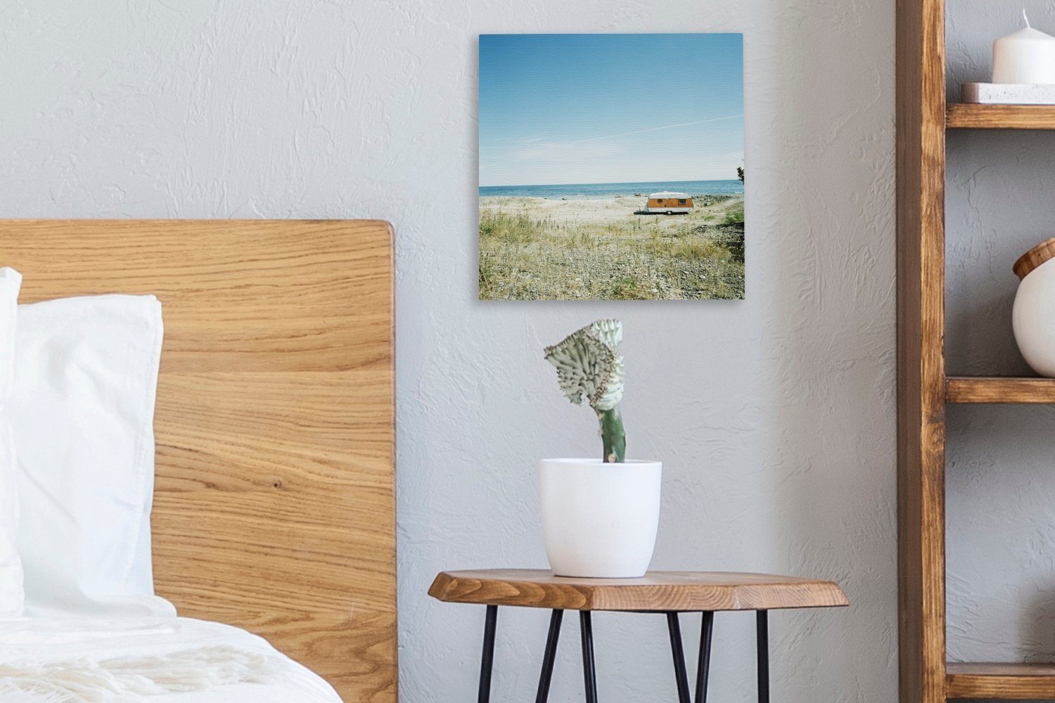OneMillionCanvasses® Leinwandbild Buntes (1 Wohnwagens Strand, St), am für Bilder Leinwand Schlafzimmer eines Bild Wohnzimmer