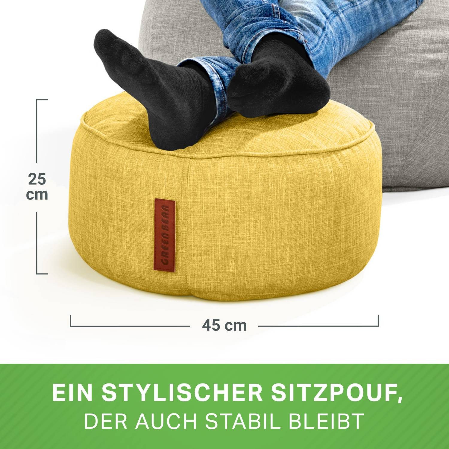 Green Bean Pouf Sitzsack-Hocker Home Linen 45x25cm (Sitzsack-Hocker 45x25cm mit EPS-Perlen Füllung -, Fußhocker Fußkissen Sitz-Pouf für Sitzsäcke), Bodenkissen für Kinder und Erwachsene - Sitzkissen Sitzhocker