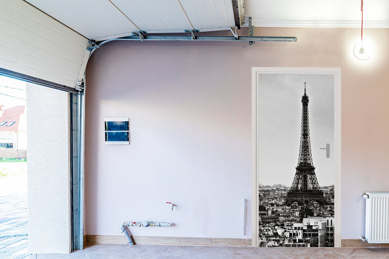 Türtapete Tür, 75x205 St), Die Matt, (1 cm Fototapete Türaufkleber, MuchoWow für Skyline von bedruckt, Paris,