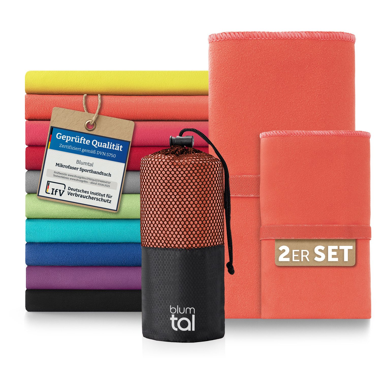 Blumtal Sporthandtuch Mikrofaser Handtücher Set, Mikrofaser (2-St), Ultra leicht, kompakt & schnelltrocknend