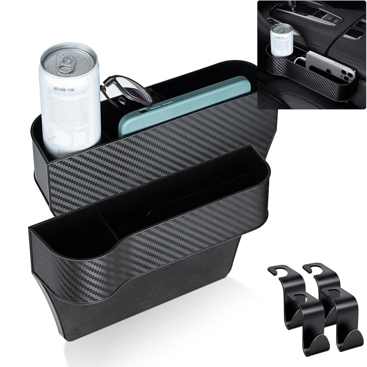 götäzer Aufbewahrungsbox Karbonfaser-Autositz-Lückenfüller