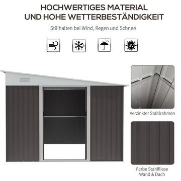 Outsunny Gerätehaus 8,9 Gartenhaus, Geräteschuppen mit Lüftungsfenster, Schiebetür, BxT: 280x345 cm, (Gartenhaus, 1 St., Geräteschuppen), für Garten, Grau