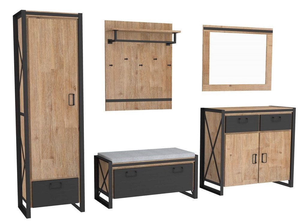 Main Möbel Garderoben-Set Garderobenset 5-tlg. 'Montreux' Akazie & Metall schwarz