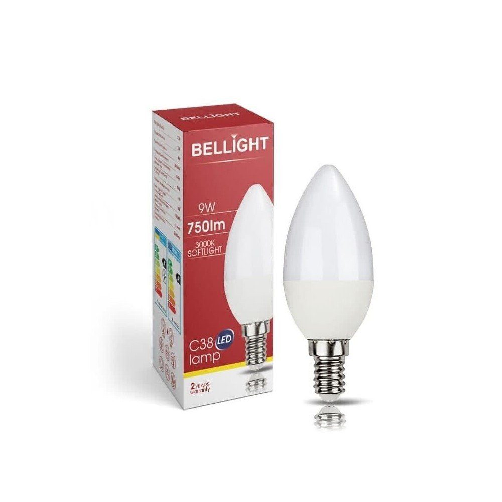 Bellight LED-Leuchtmittel LED E14 C35 Kerzenform 9W = 75W 230V 830lm 360° Warmweiß 3000K, E14, Warmweiß