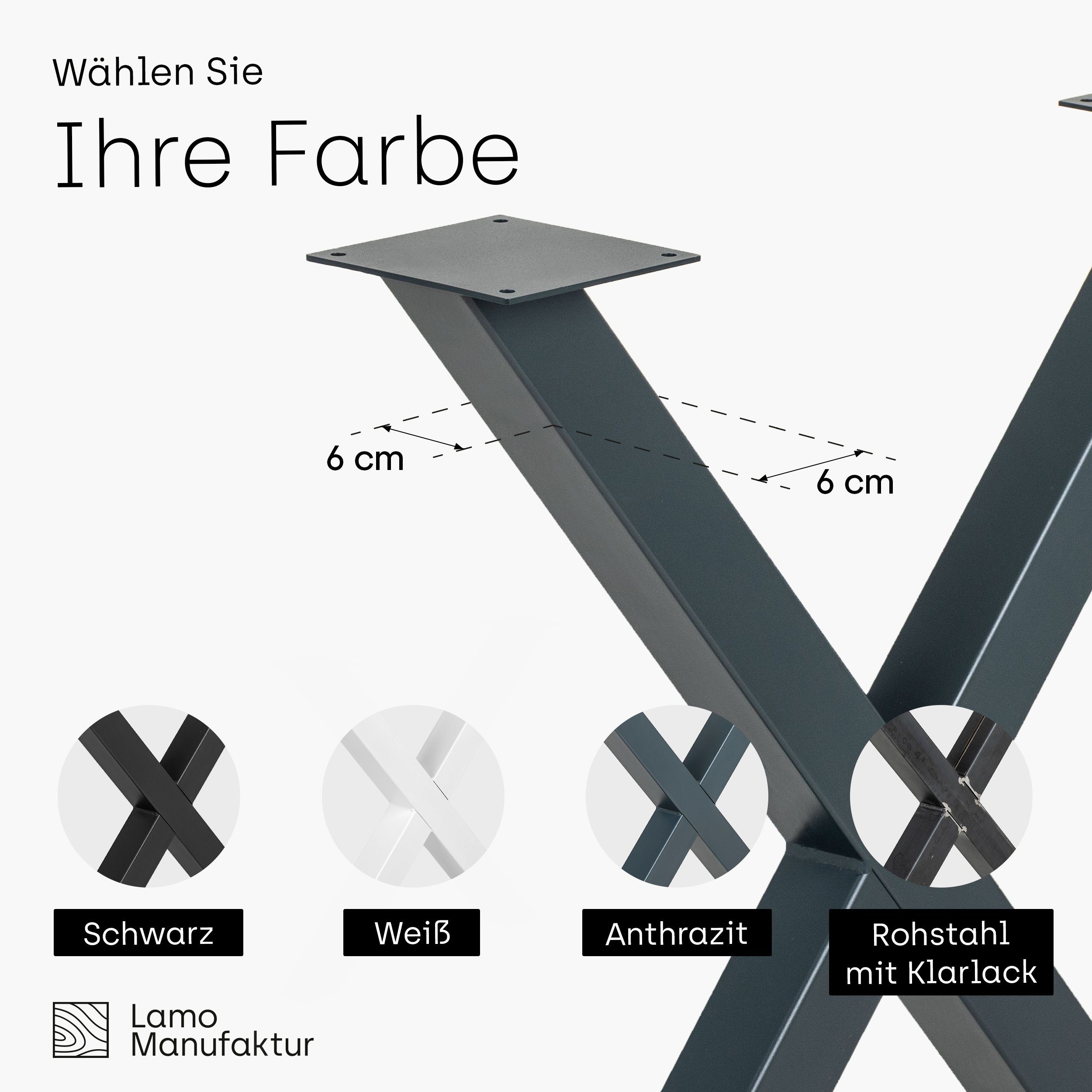 LAMO Manufaktur Tischgestell Mark Light Tischbeine X-Form (SET, 2er-Set Tischkufen), Industriestahl pulverbeschichtet