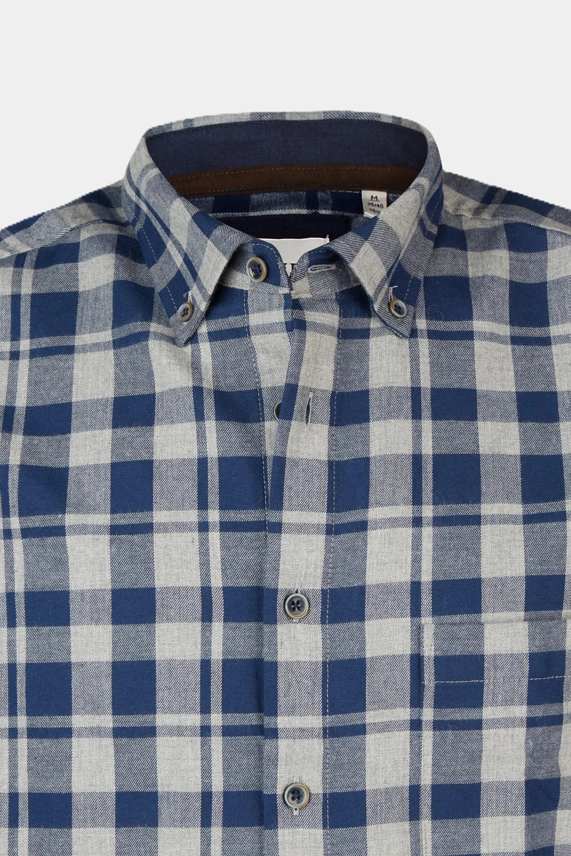 Haupt Langarmhemd Haupt Flanell Modern Fit Langarm Herrenhemd mit Karomuster navy