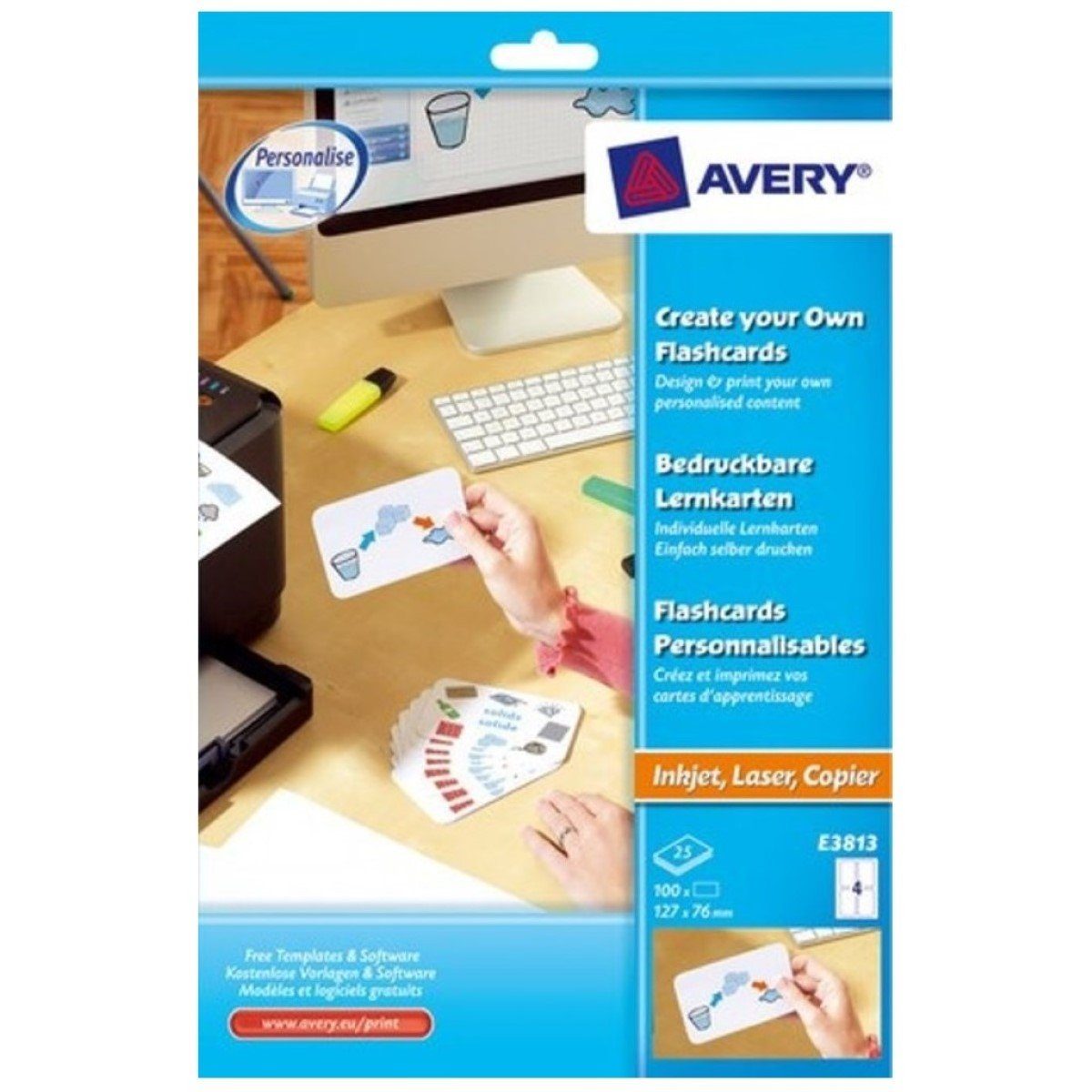 Avery Zweckform Formularblock 100x Lernkarten bedruckbar für A4 Drucker, Karteikarten Lern-Zettel für Uni Schule