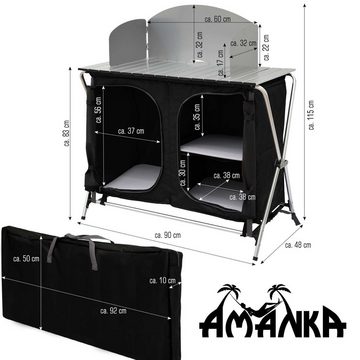 AMANKA Stoffschrank Camping-Küche + Windschutz Campingschrank faltbar 90x48x115cm 3 Fächer Camping