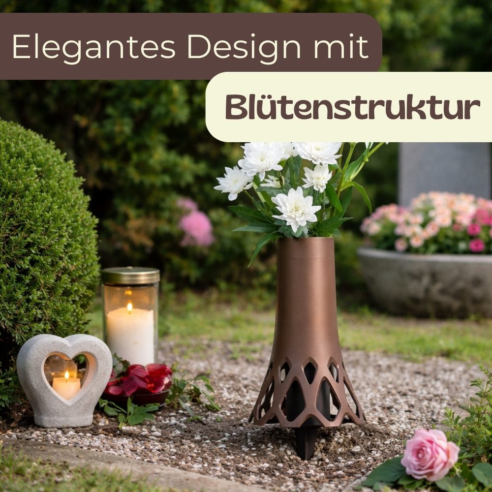 GarPet Blumentopf Grabvase Erdspieß Grab Vase Friedhof Wetterfest Grabschmuck Steckvase – Bild 5 von 5
