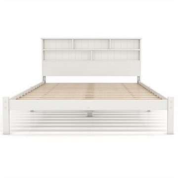 XDeer Jugendbett Massivholz Doppelbett mit Schubladen und Lattenrost, Bücherregal Jugendliche und Erwachsene Kinderbett 140x200cm Weiß