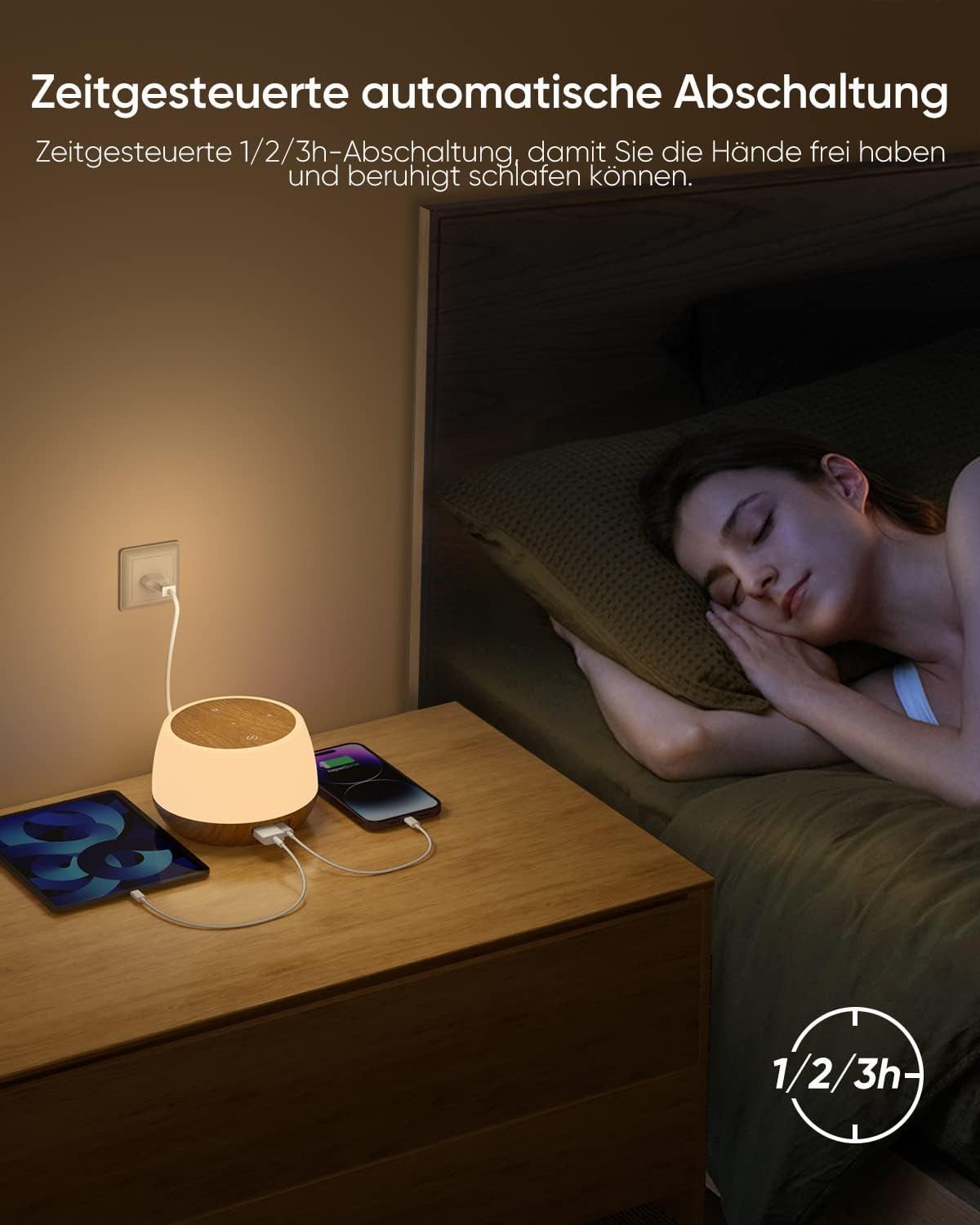 BlingBin LED Nachttischlampe Tischlampe Touch Dimmbar mit 20W Ladefunktion 8 Farben, 20W Ladefunktion, LED fest integriert, warmes Weiß, RGB, Nachtlicht Baby Stilllicht mit Timing Funktion