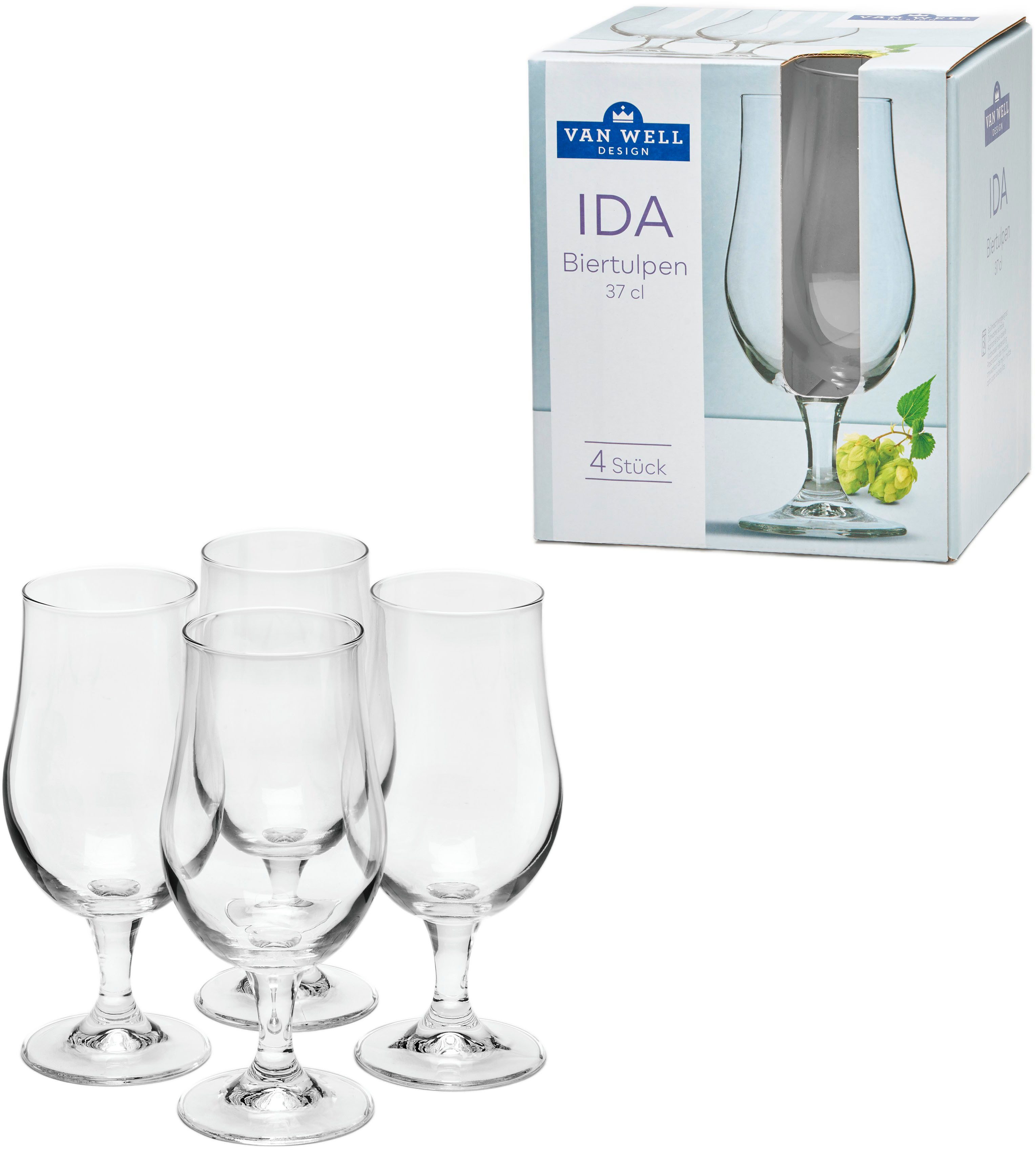 van Well Bierglas Ida, 4-tlg., Glas, spülmaschinengeeignet, 37 cl, 4-teilig