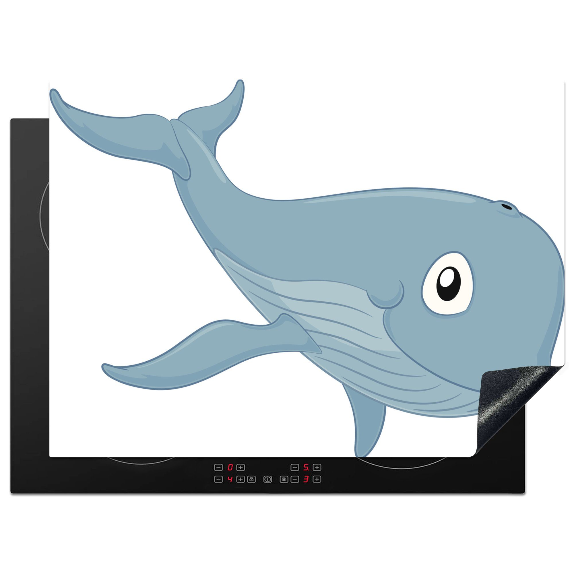 MuchoWow Herdblende-/Abdeckplatte Eine Illustration des Blauwals vor einem weißen Hintergrund, Vinyl, (1 tlg), 70x52 cm, Mobile Arbeitsfläche nutzbar, Ceranfeldabdeckung