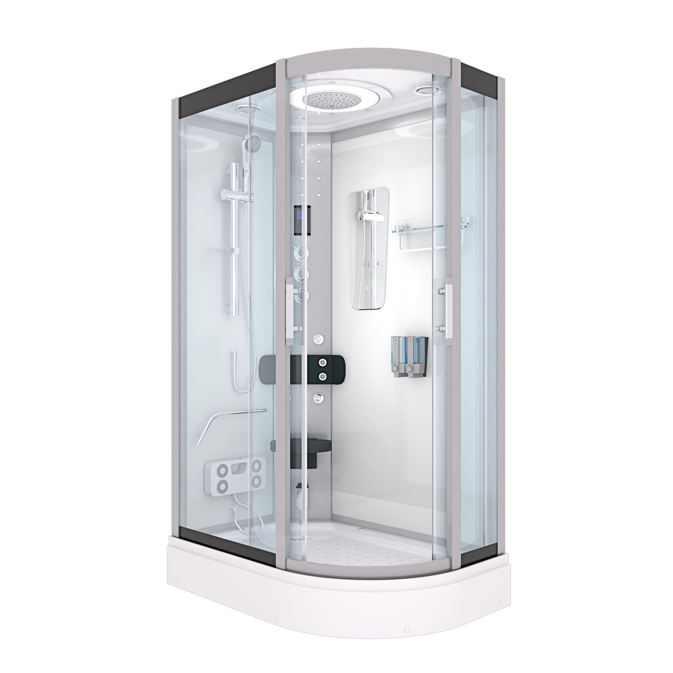 AcquaVapore Dampfdusche Dusche DampfduscheD60-70T3R-ALL Weiß 80x120, Sicherheitsglas ESG, Höhenverstellbar, Mit Bauanleitung, Mit Beleuchtung, Mit Spiegel, Gehä