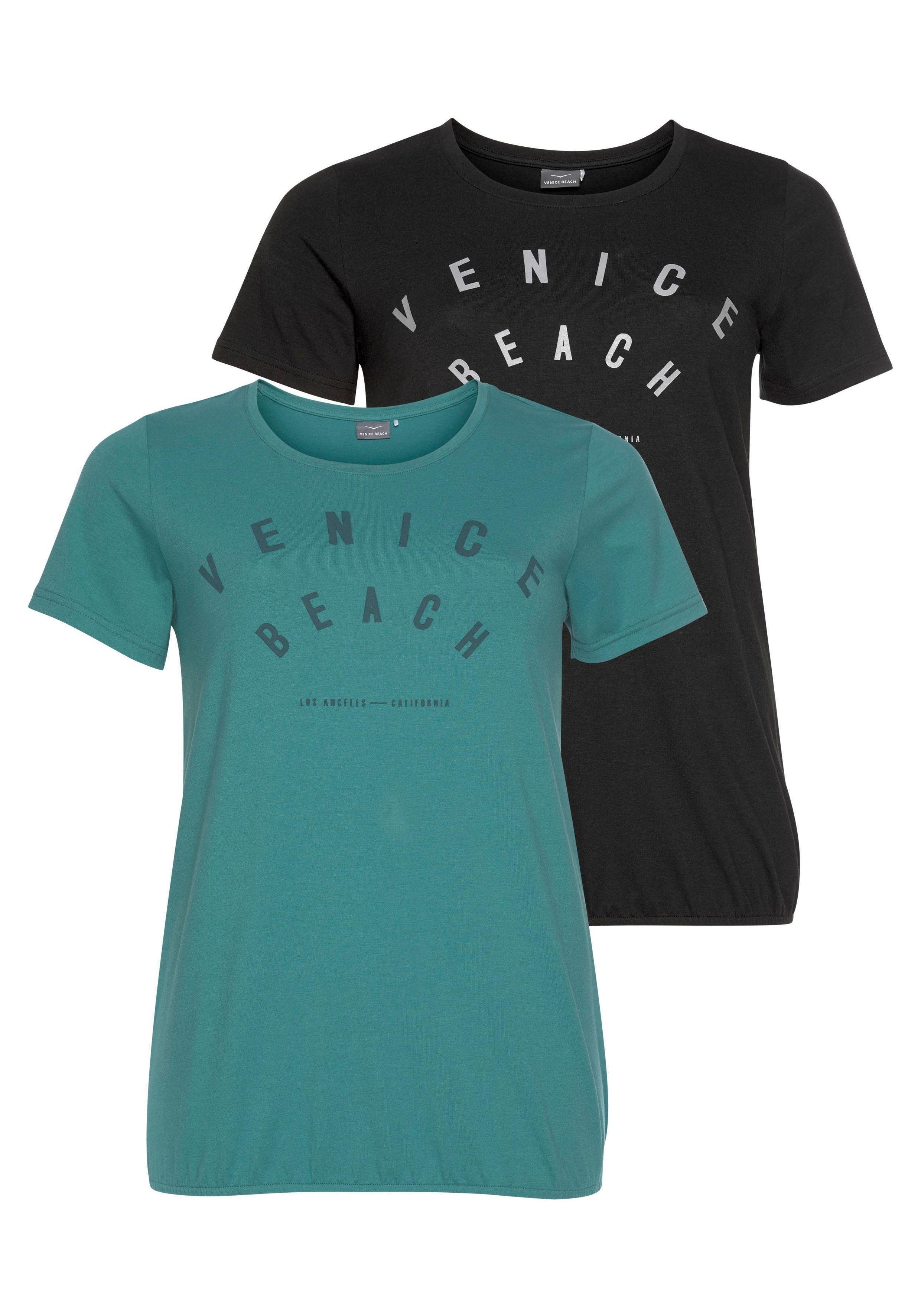 T-Shirt Venice Beach (Packung, 2-tlg) schwarz-petrol