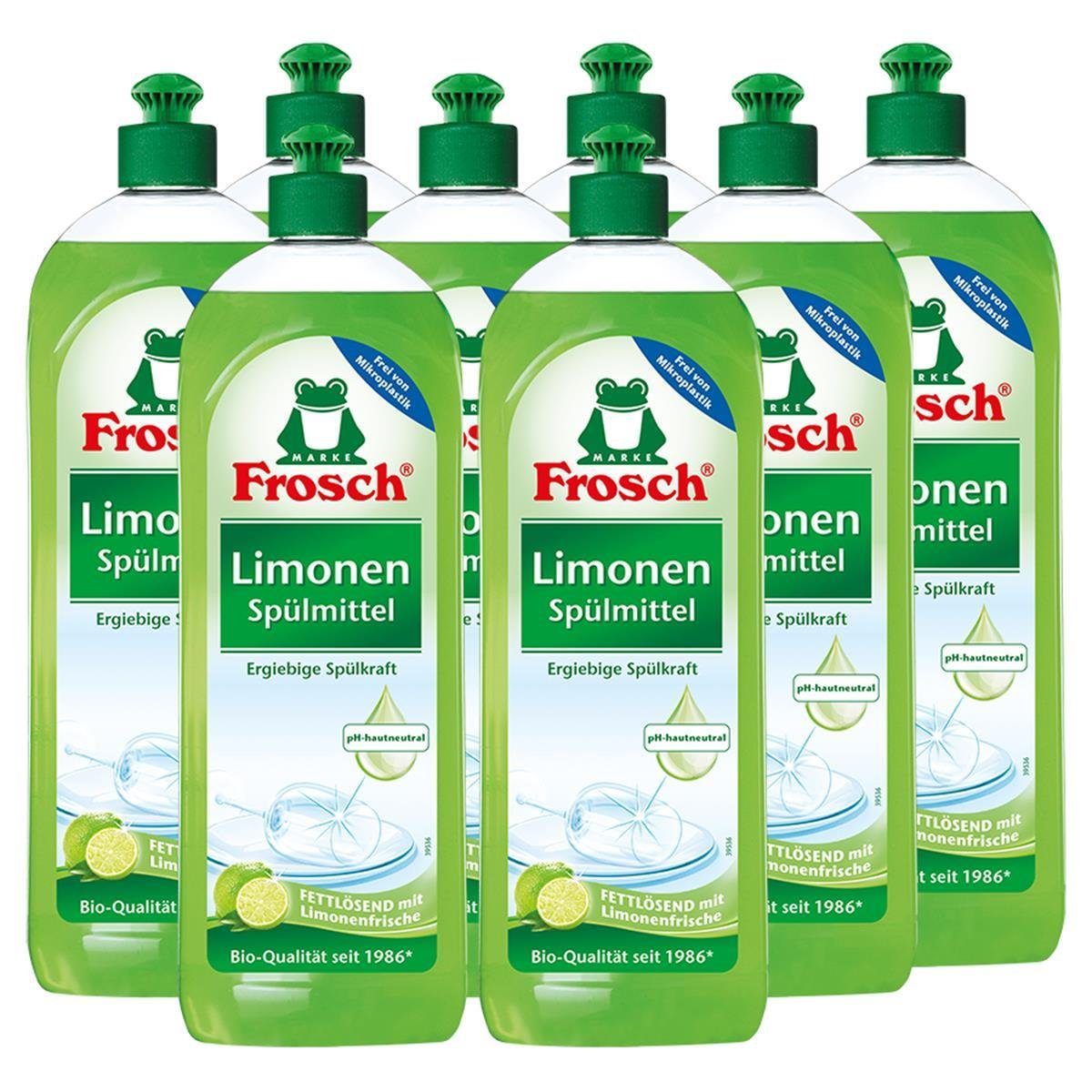 8x Frosch Spülmittel 750 ml mit fettlösenden Limonen-Extrakten Geschirrspülmittel