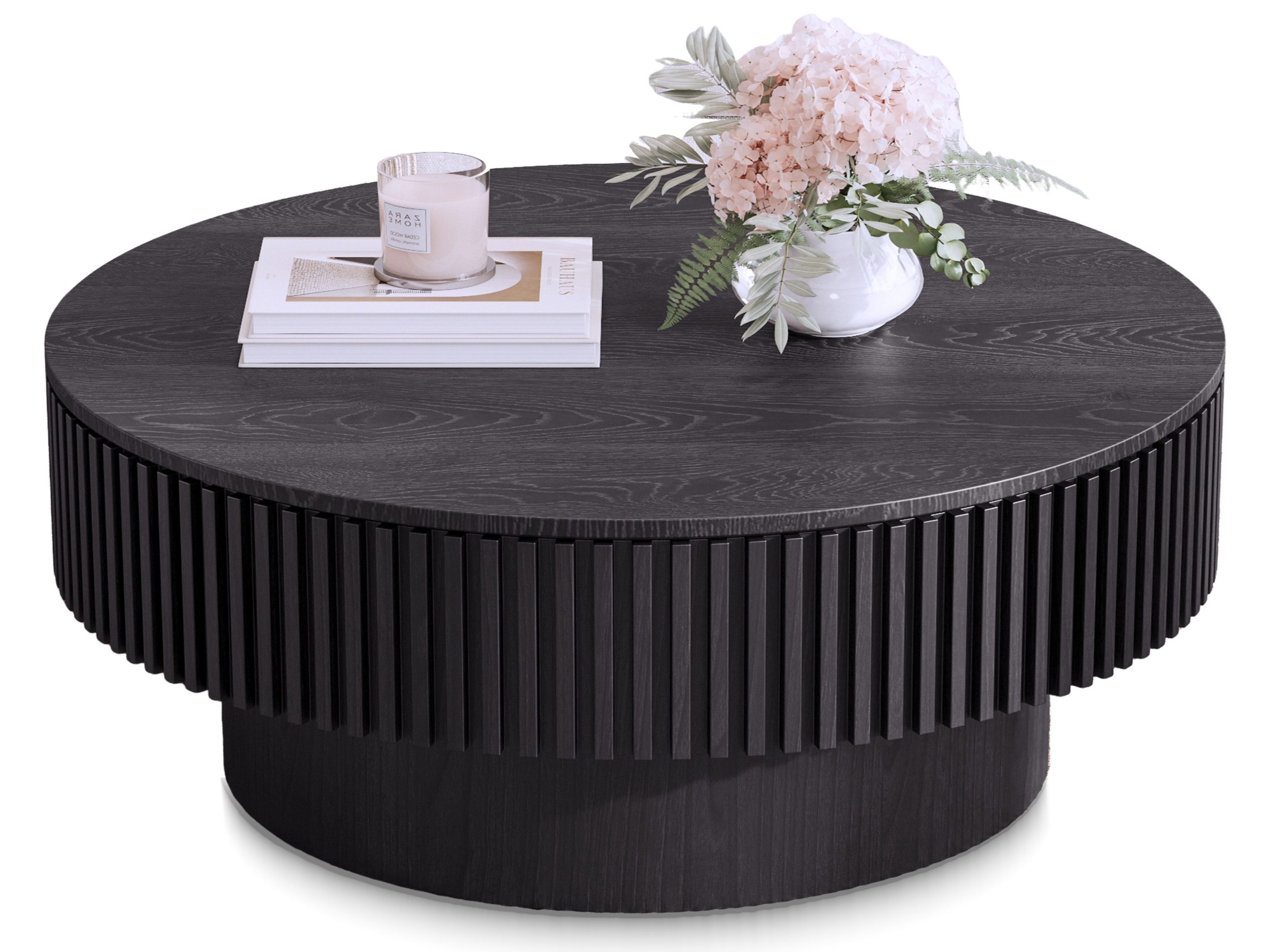 SeedWave Couchtisch mit Stauraum Sofatisch in Pilzform mit 75cm Runder Tischplatte, Wohnzimmertisch mit Massivholzfurnier