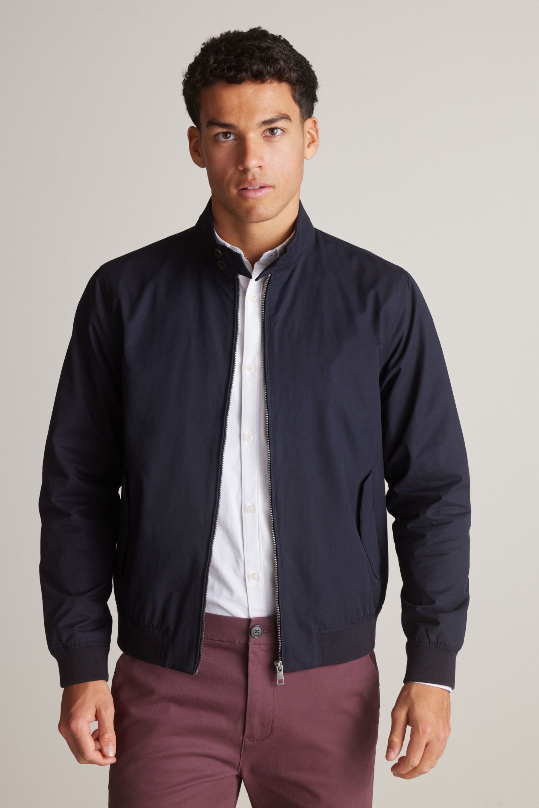 Navy Next Blouson Karofutter Plain Wasserabweisende Blue mit (1-St) Harrington-Jacke