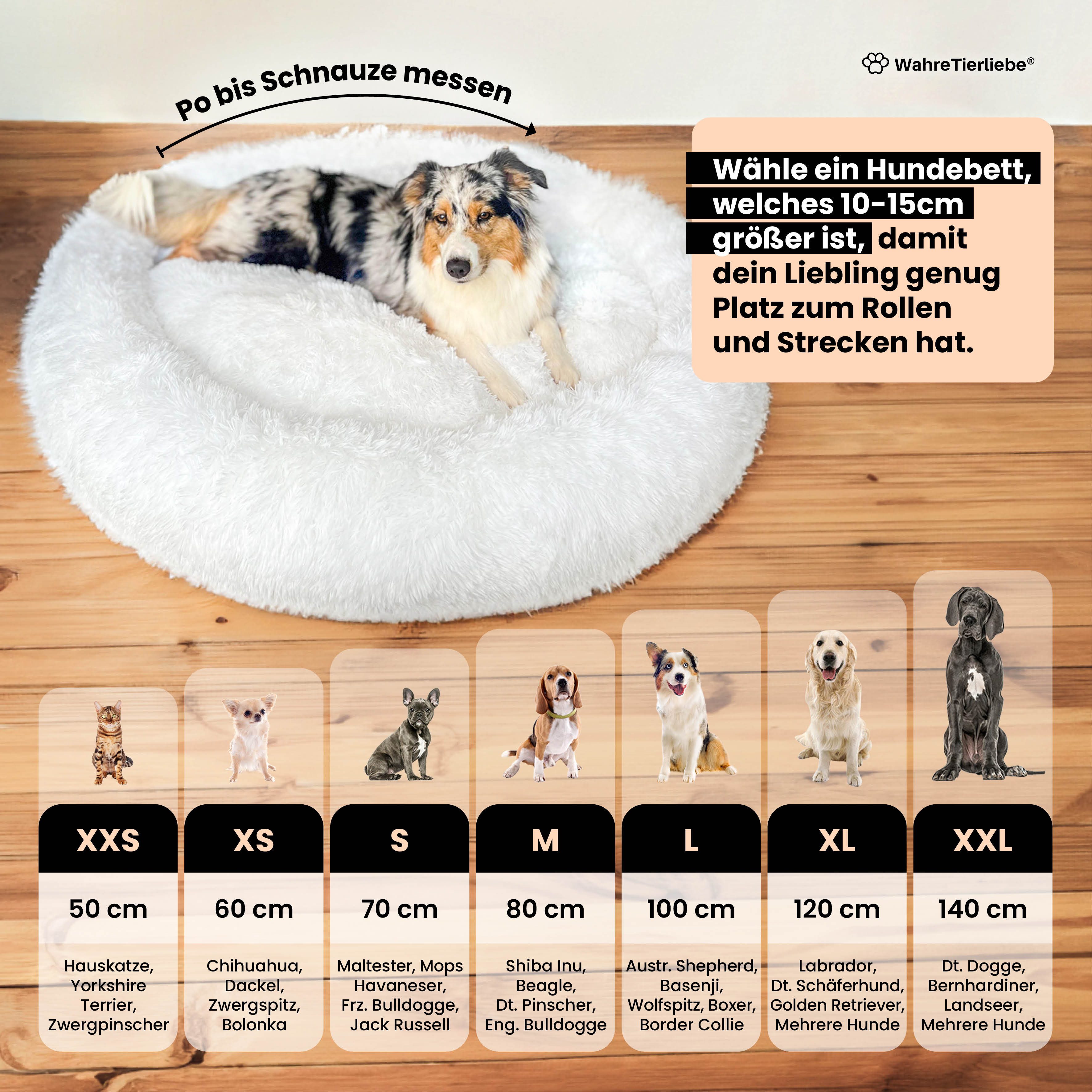 Wahre Tierliebe Tierbett - Flauschiges Hundebett Donut, Deutschlands Original, waschbar, Verschiedene Größen und Farben, extra flauschig