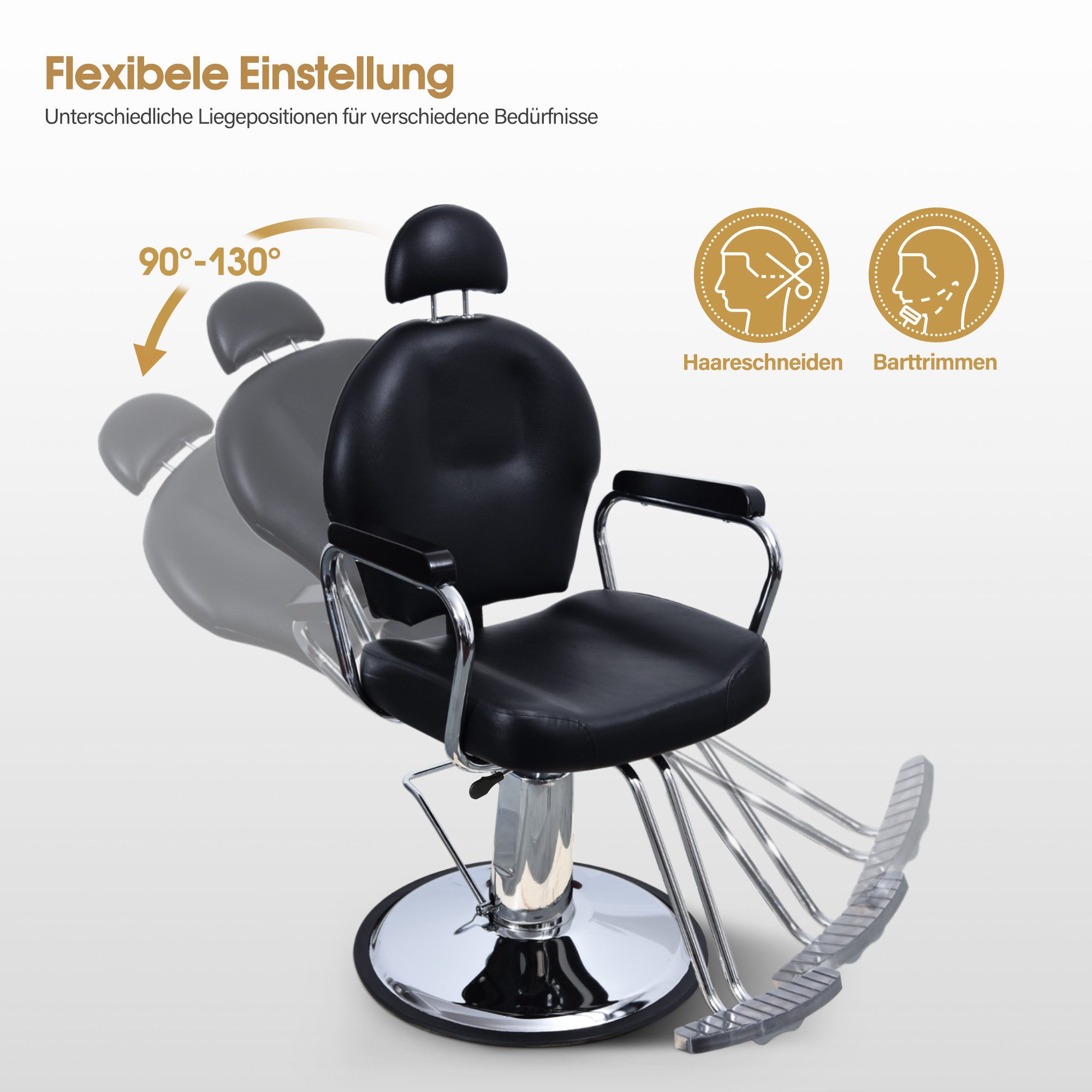 Barberpub Stuhl Barberpub hydraulischer Friseurstuhl Friseursessel 3022BK, Salon SPA Kunstleder Schwarz – Bild 3 von 5