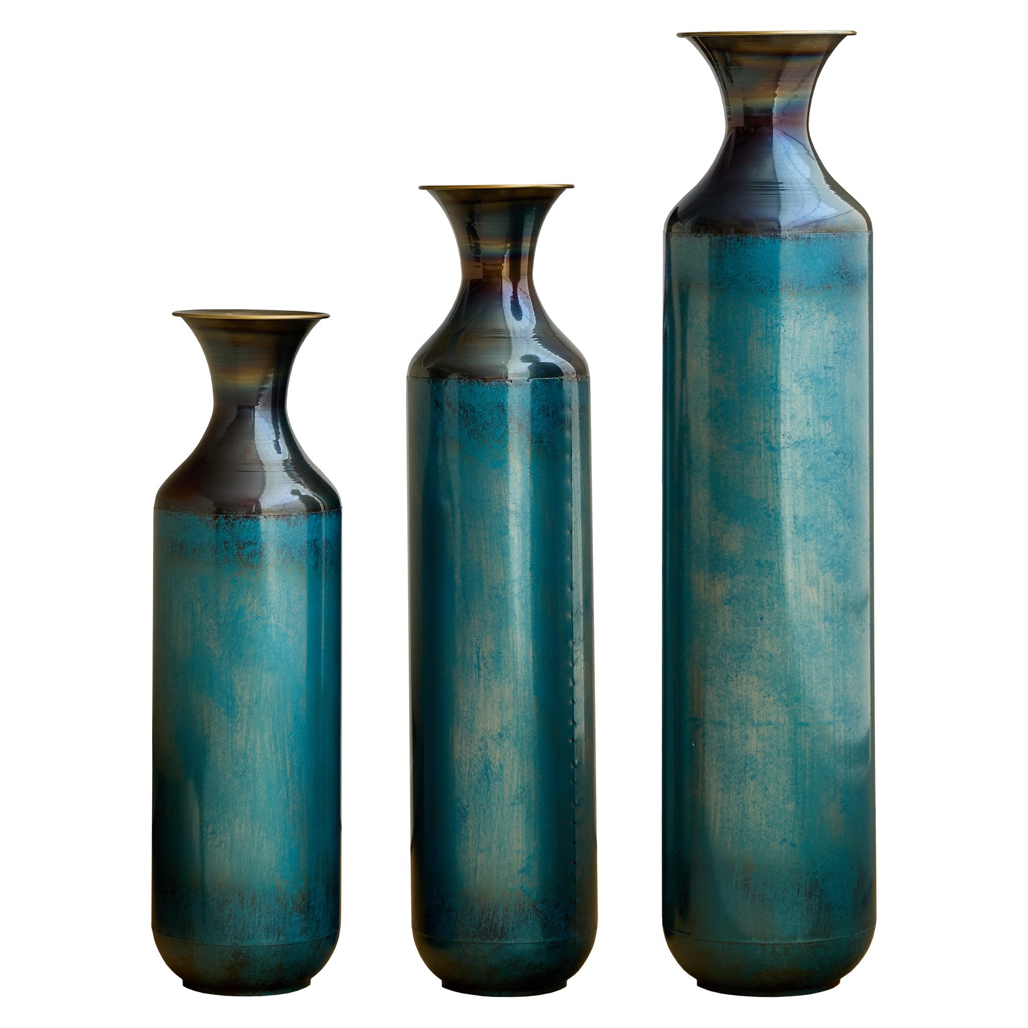 KLAM HOME Bodenvase Große Bodenvase 3er Set aus Metall, (50/65/83 cm), Mid-Century Modern (Dekovase Boden bis zur Decke reichende Vase, hohe dekorative Vase), Vintage Deko, Dekorative Vase für Wohnzimmer, Flur und Schlafzimmer