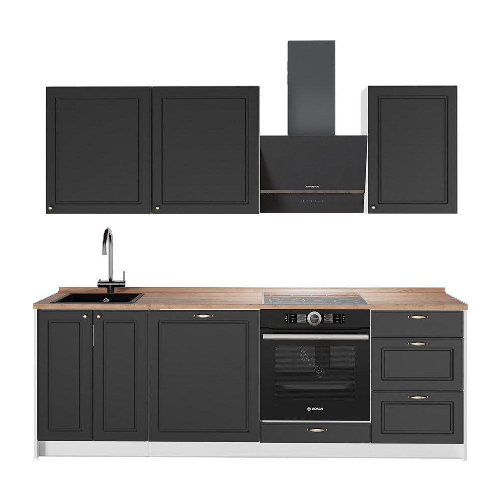 Vicco Küchenzeile Fame-Line, Anthrazit-Gold Landhaus/Weiß, 230 cm, AP Eiche