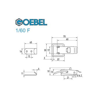GOEBEL GmbH Kastenriegelschloss 5543011160, (100 x Spannverschluss mit Federsicherung 1/60F Kappenschloss, 100-tlg., Kistenverschluss - Kofferverschluss - Hebel Verschluss), gerader Grundtplatte inkl. Gegenhaken Stahl verzinkt