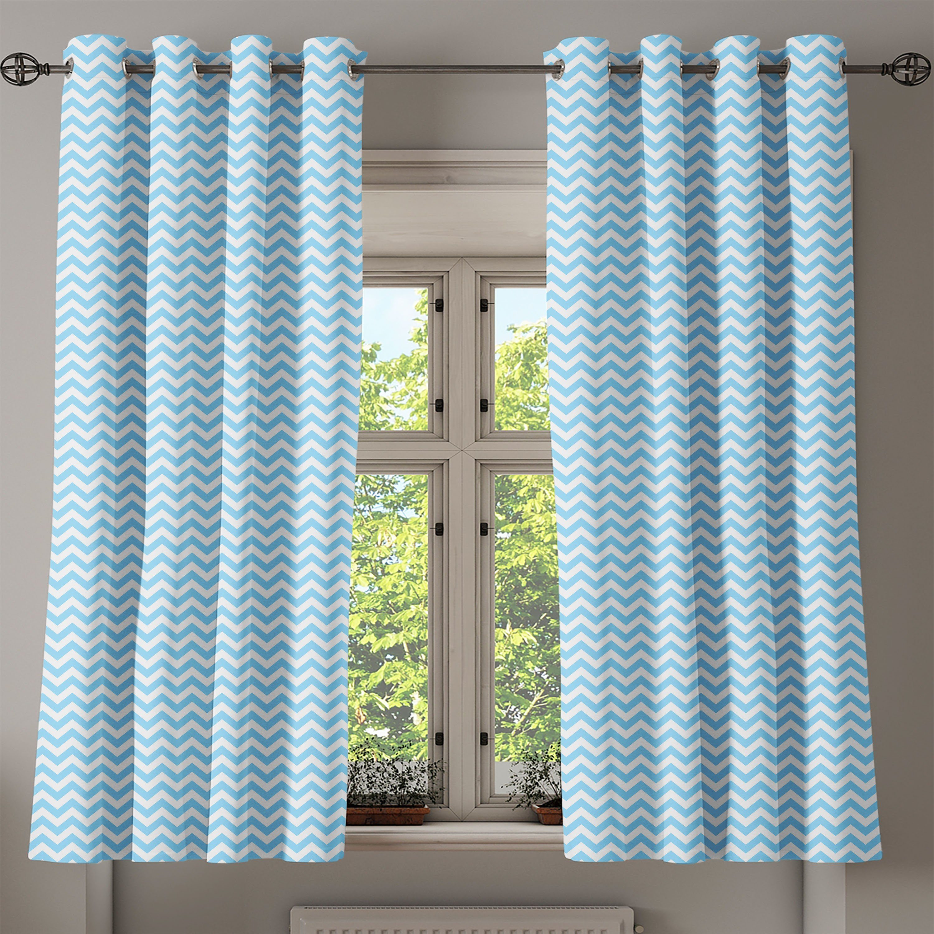2-Panel-Fenstervorhänge Fliesen-Entwurf Wohnzimmer, und Abakuhaus, Gestreifte Blau für Dekorative Schlafzimmer Gardine weiß