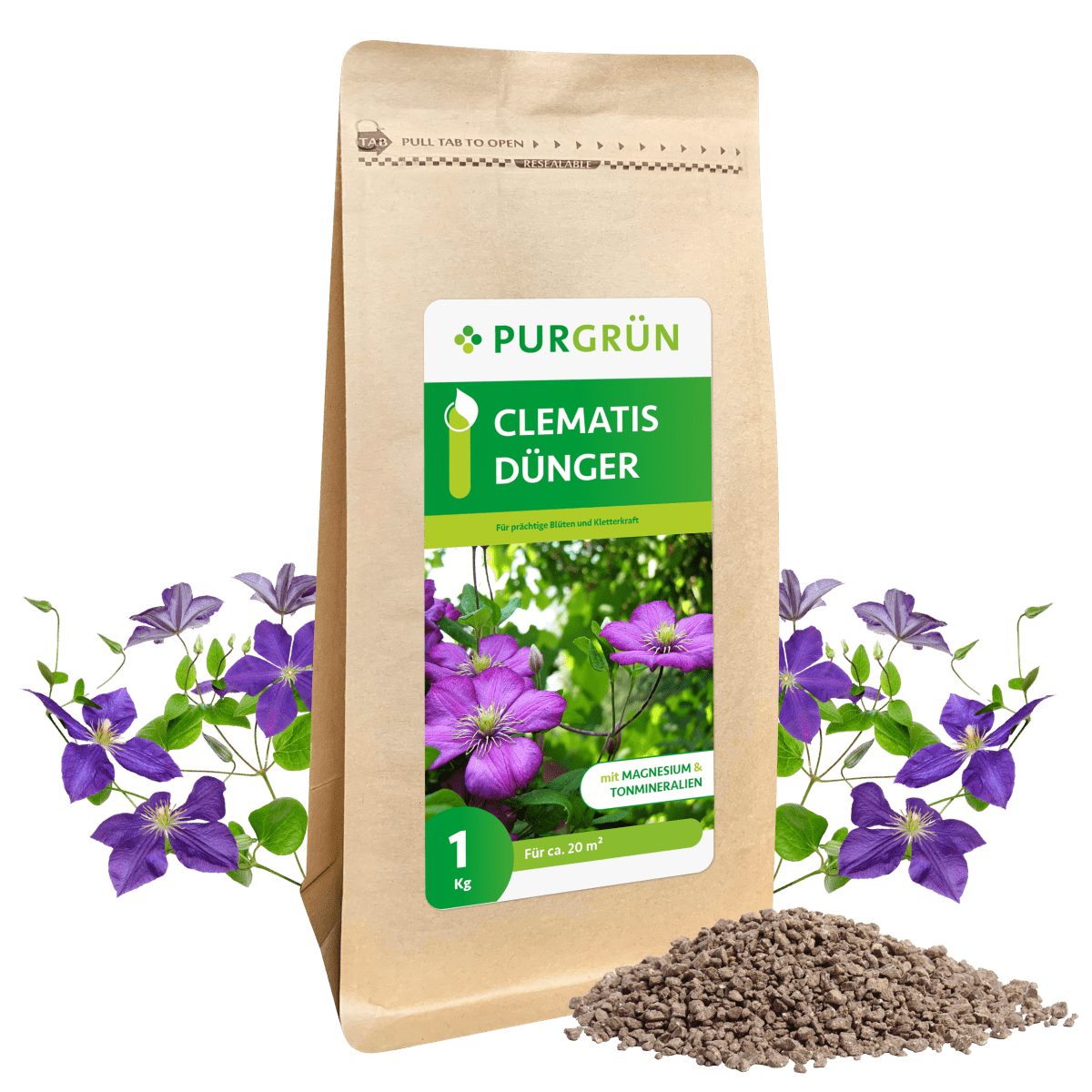 Purgrün Blumendünger Purgrün Clematis Dünger, NPK 5+4+6, Magnesium, 1