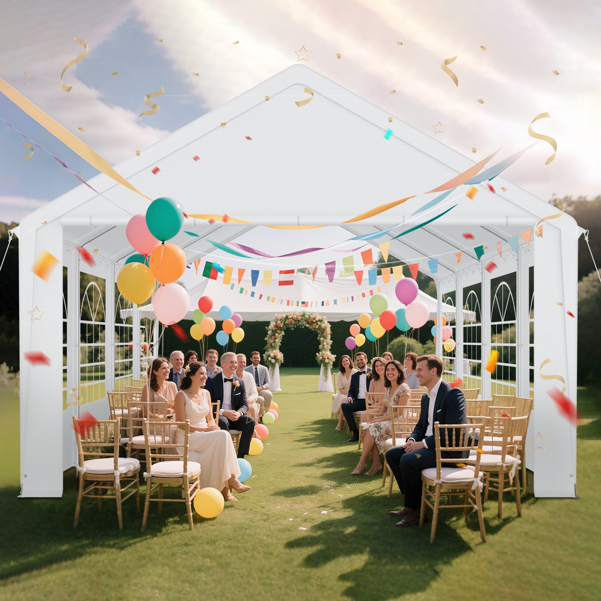 FIVMEN Pavillon 4x8m mit 6 Abnehmbare Seitenwände Gartenpavillon, Verzinktem Stahlgestänge mit Hochzeit Festival Grillparty