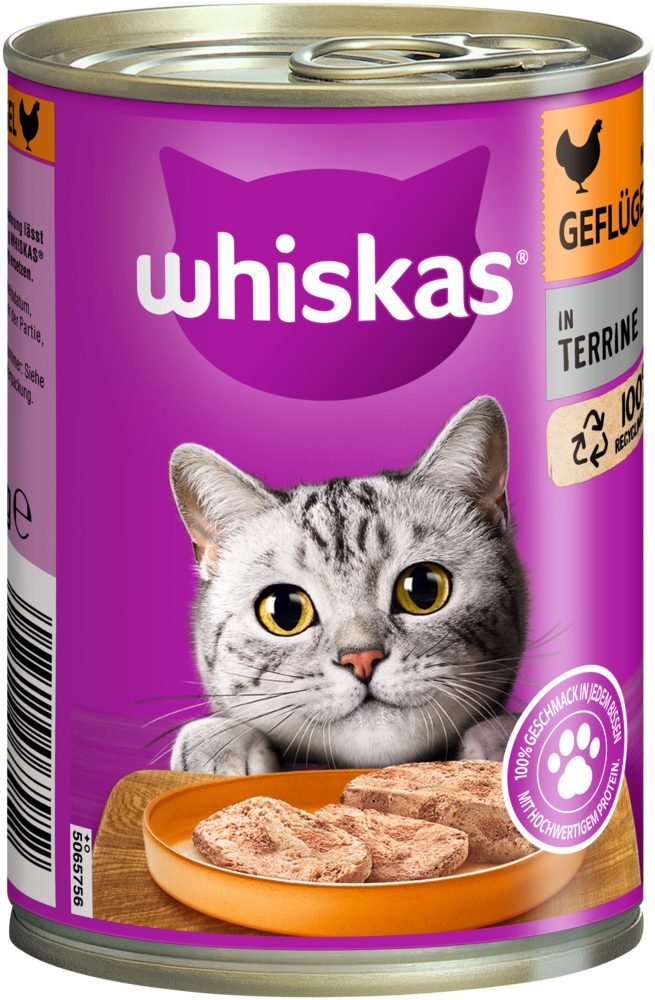 Whiskas WHISKAS® Dose mit Geflügel in Terrine 400g, Nassfutter für: Katze