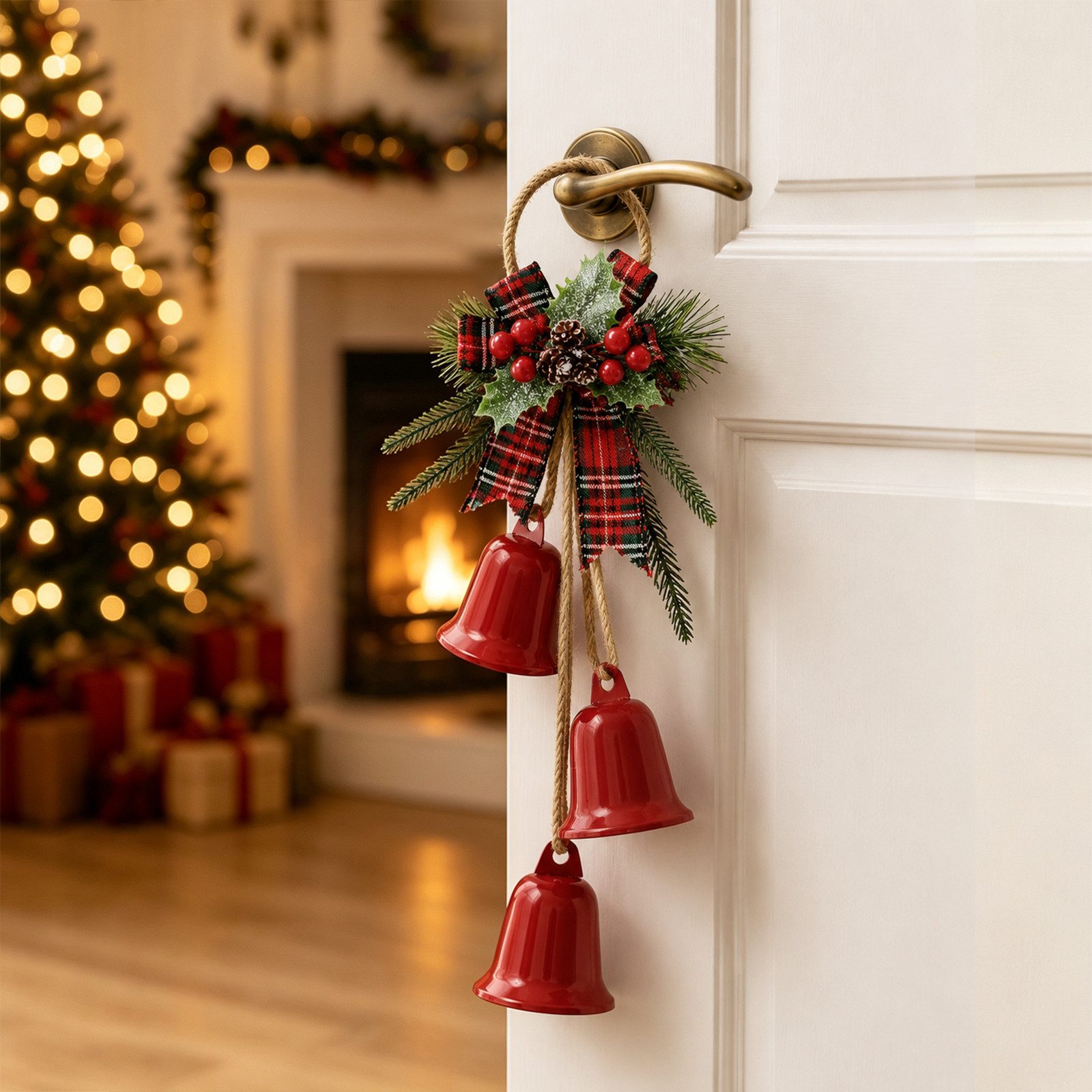 Quntis Dekohänger Weihnachtsglöckchen zum Aufhängen Rot Windspiele aus Eisen, Innen (1 St), für Kamin, Treppe Geländer, Türkränze, Tür und Garten Dekoration