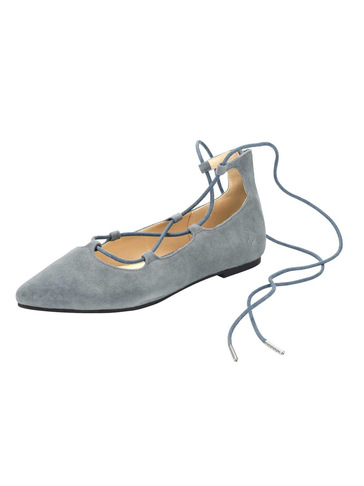 Andrea Conti Andrea Conti Damen Veloursleder-Ballerina, graubleu Riemchenballerina