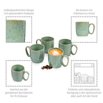 SÄNGER Becher Maya Kaffeebecher Set Mintgrün, Steingut, 4-teilig, 300 ml, spülmaschinengeeignet