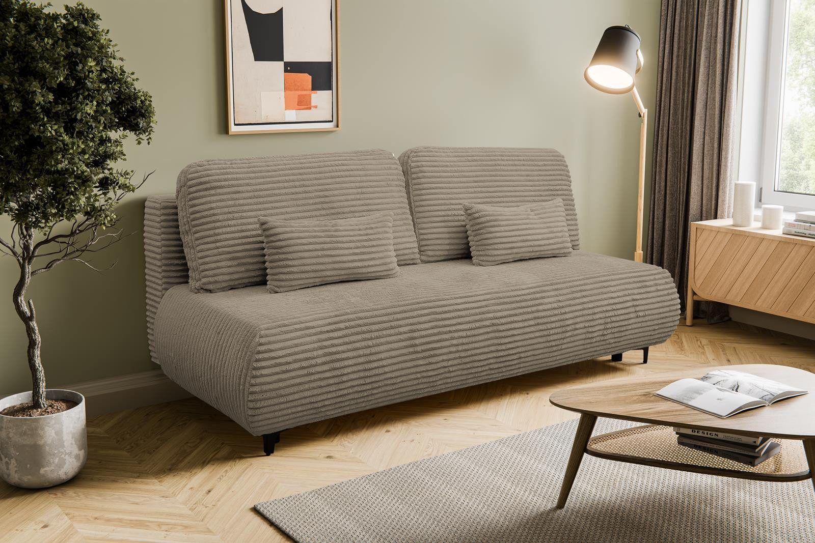 Compleo Schlafsofa Sofa ohne Armlehnen, Modern Wohnzimmer und Jugendzimmer, bequeme, weiche Cordstoff „Tilia“, Breite: 202 cm.