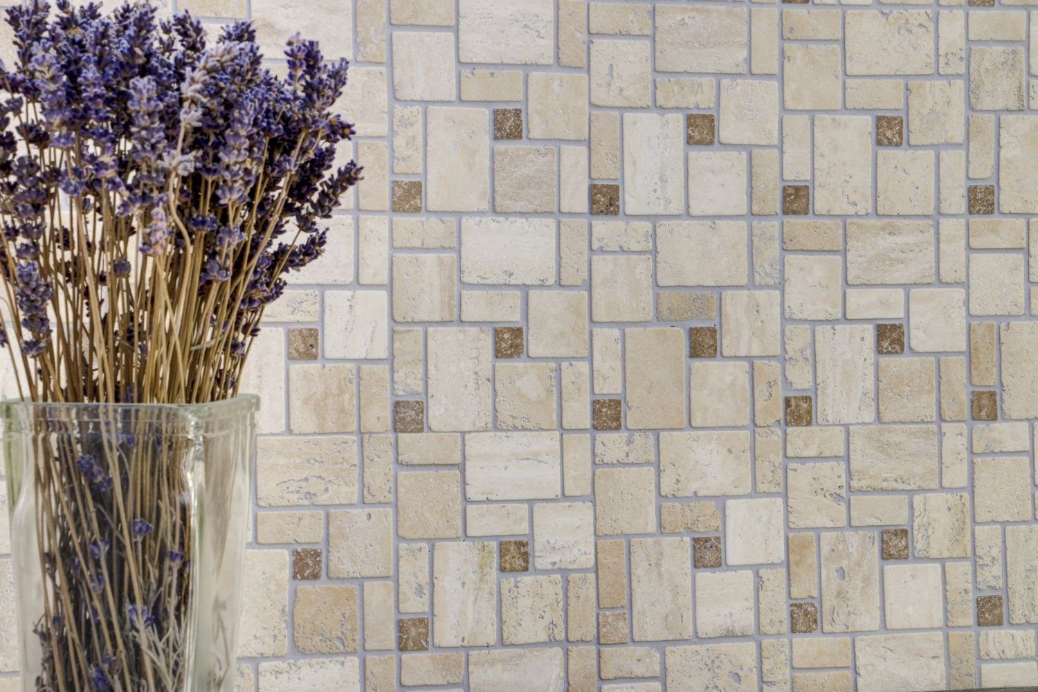 Mosani Wandfliese Travertinmosaik Mosaikfliesen Selbstklebend mix beige matt, Travertin, Dekorative Wandverkleidung