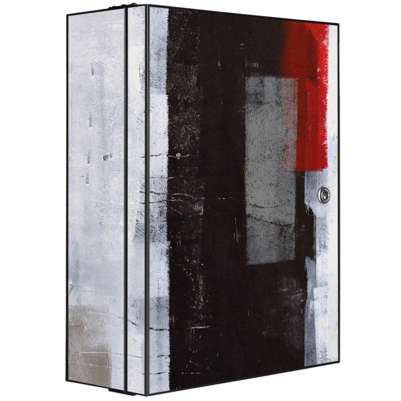 banjado Medizinschrank Stahl Abstrakt Rot (abschließbar, 3 große und 2 kleine Fächer) 35 x 46 x 15cm schwarz