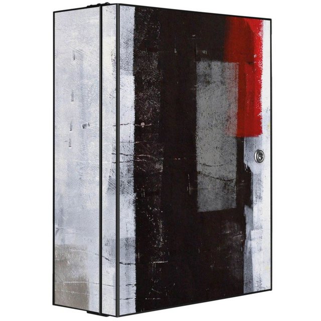 banjado Medizinschrank “Stahl Abstrakt Rot” (abschließbar, 3 große und 2 kleine Fächer) 35 x 46 x 15cm
