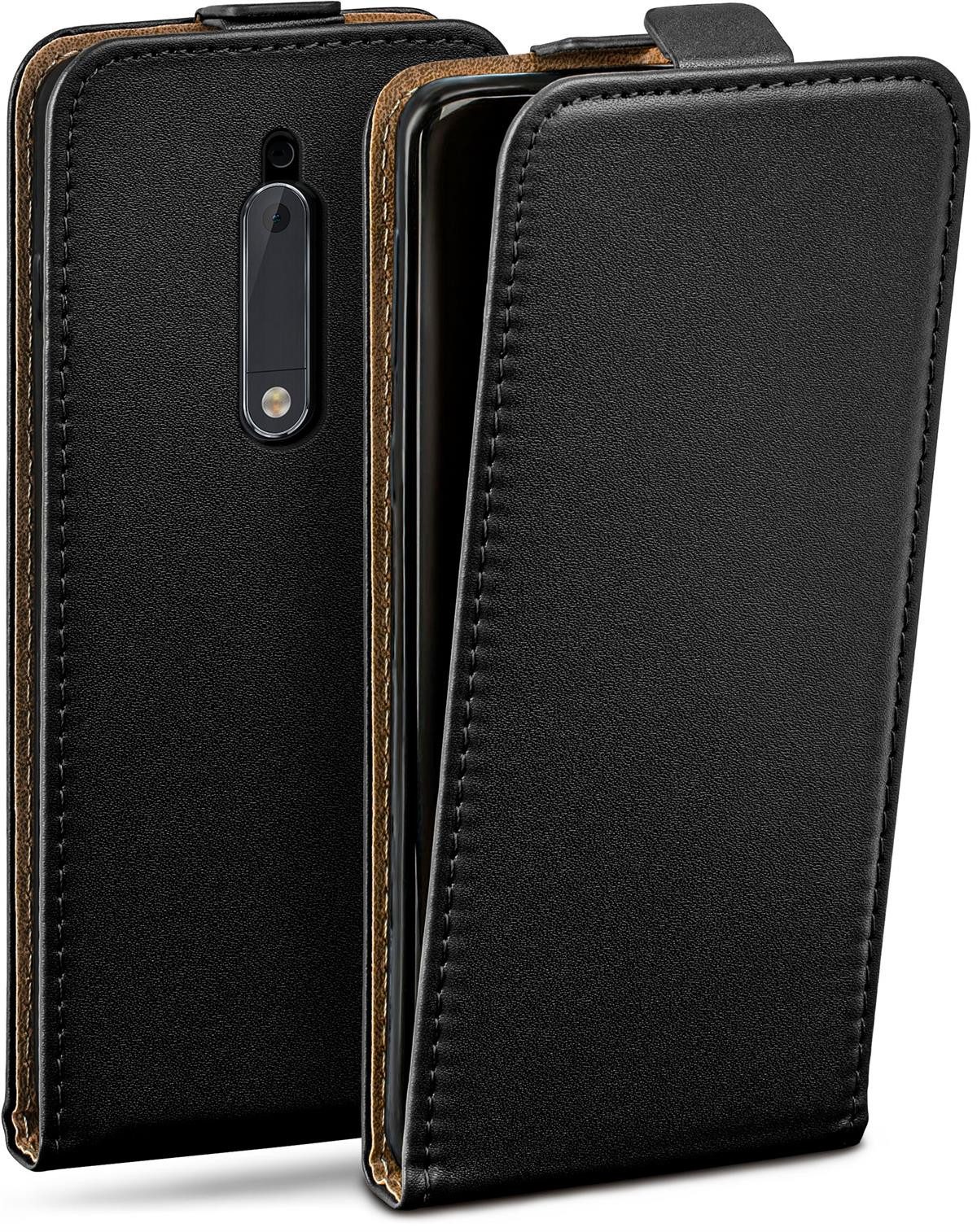 moex Handyhülle für Nokia 5 Hülle Klappbar Flip Case Schwarz 5,2 Zoll, 360 Grad Schutz Handytasche Leder Optik PU Lederhülle Cover Klapphülle