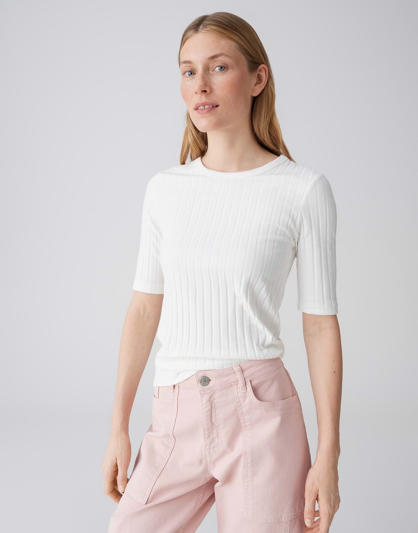 OPUS Kurzarmshirt Basic Rippshirt aus weichem Baumwoll Mix Slim Fit