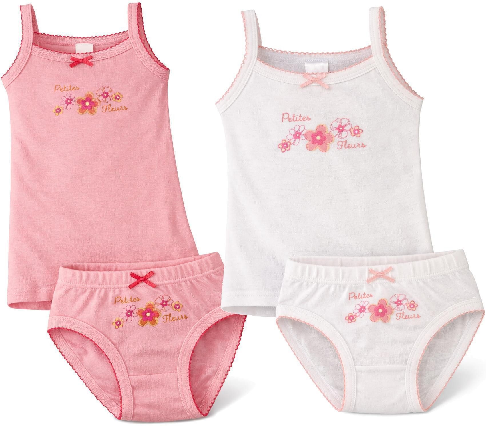 EloModa Unterhemd Mädchen Unterwäsche Set Baumwolle Kinder Unterhemd Slip Weiß Rosa (4-St) gemustert