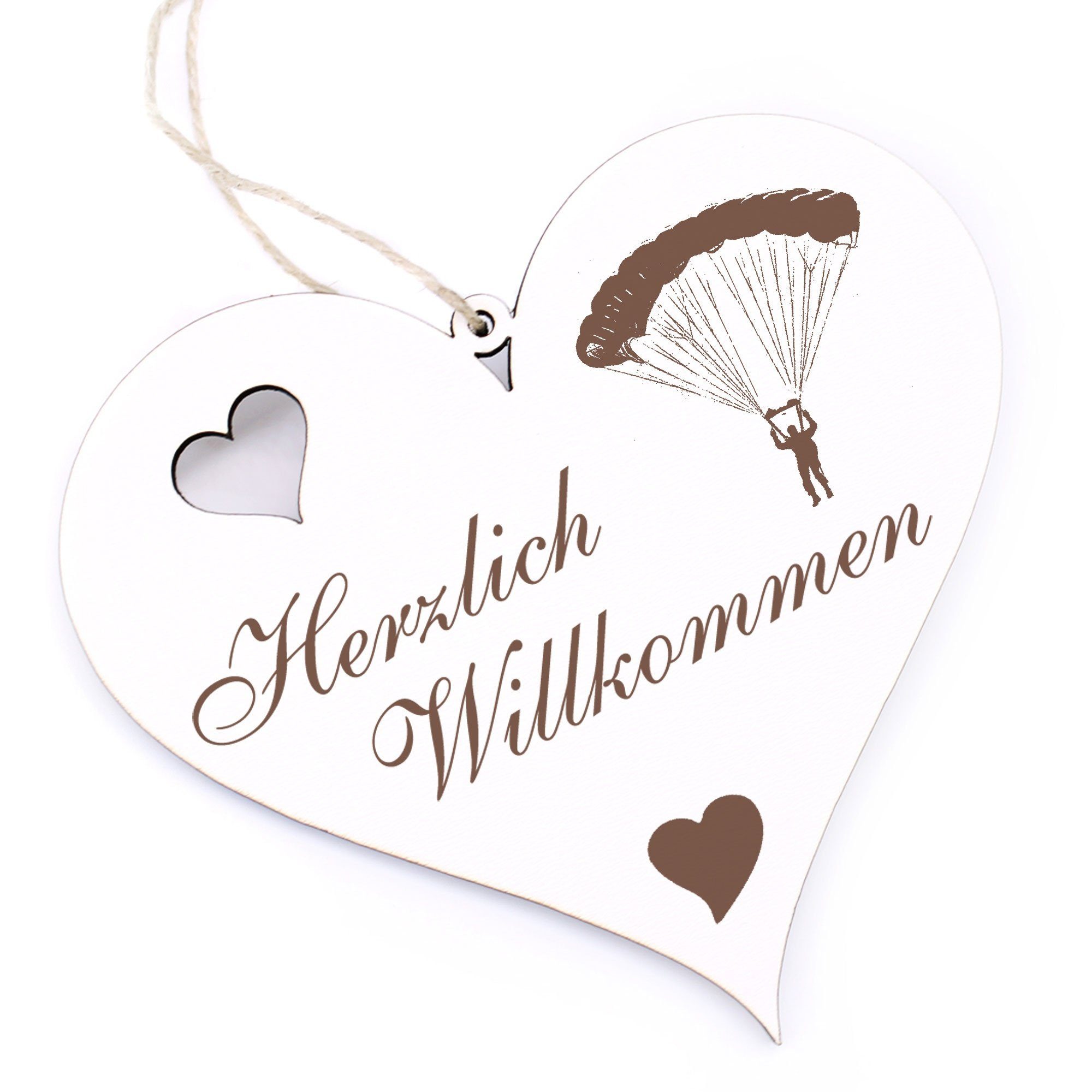 Willkommen Fallschirm Hängedekoration - - Dekolando 13x12cm Herzlich