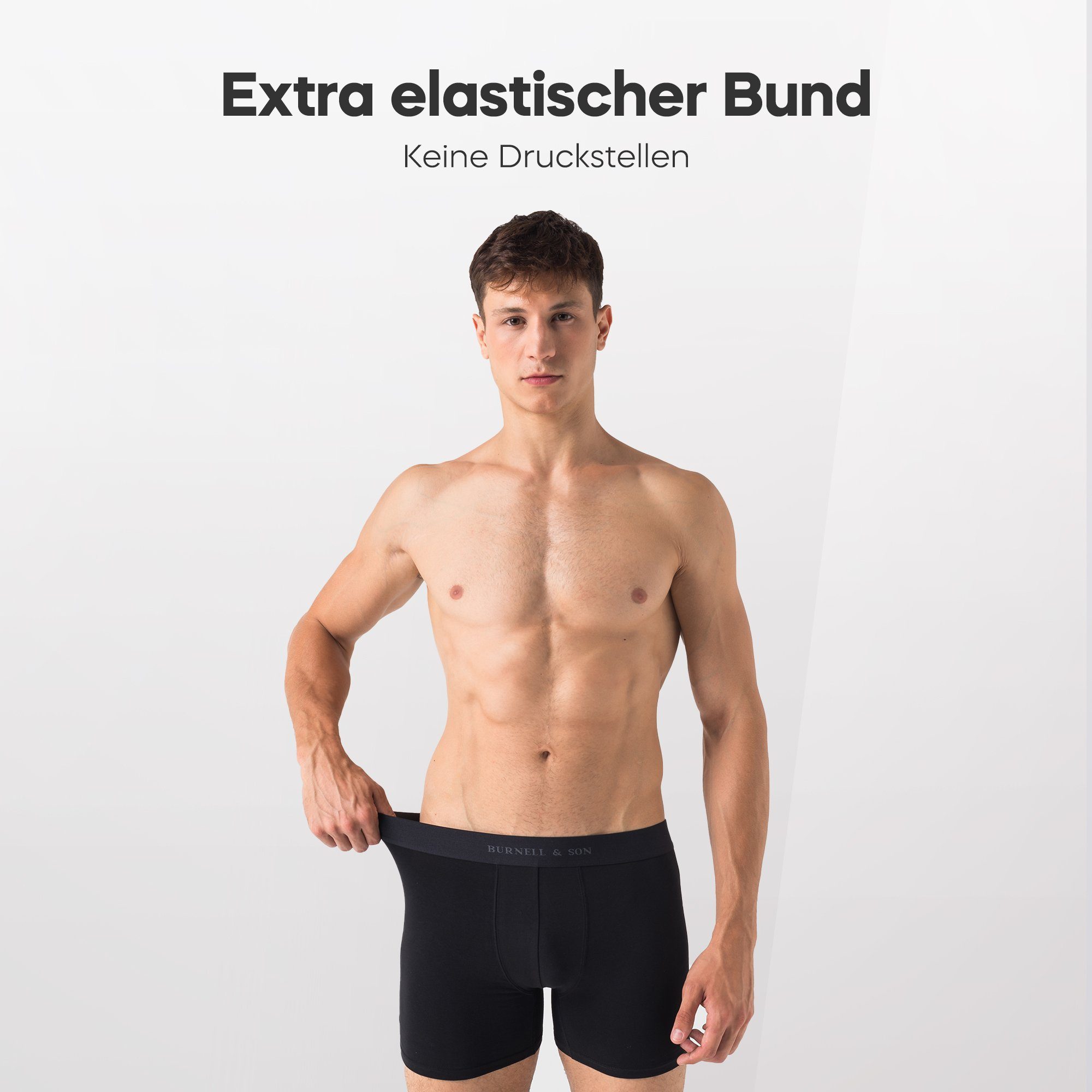Burnell & Son Boxer Spar-Packung, Baumwolle Unterhosen für 5-St., 5er-Pack) Set, (Packung, Spar-Pack, Spar-Set, Komfortbund Schwarz mit Herren aus Männer