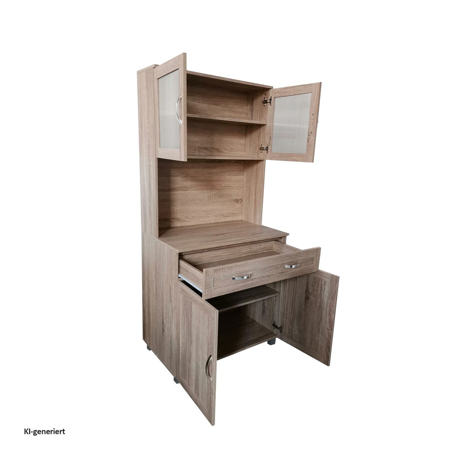 HTI-Living Hochschrank Küchenbuffet mit Glasteil Sonoma Blanca (Stück, 1-St., 1 Schrank) Küchenschrank Hochschrank – Bild 3 von 5
