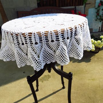 FIDDY Tischdecke Handgefertigte gehäkelte Baumwoll-Tischdecke aus Vintage-Spitze