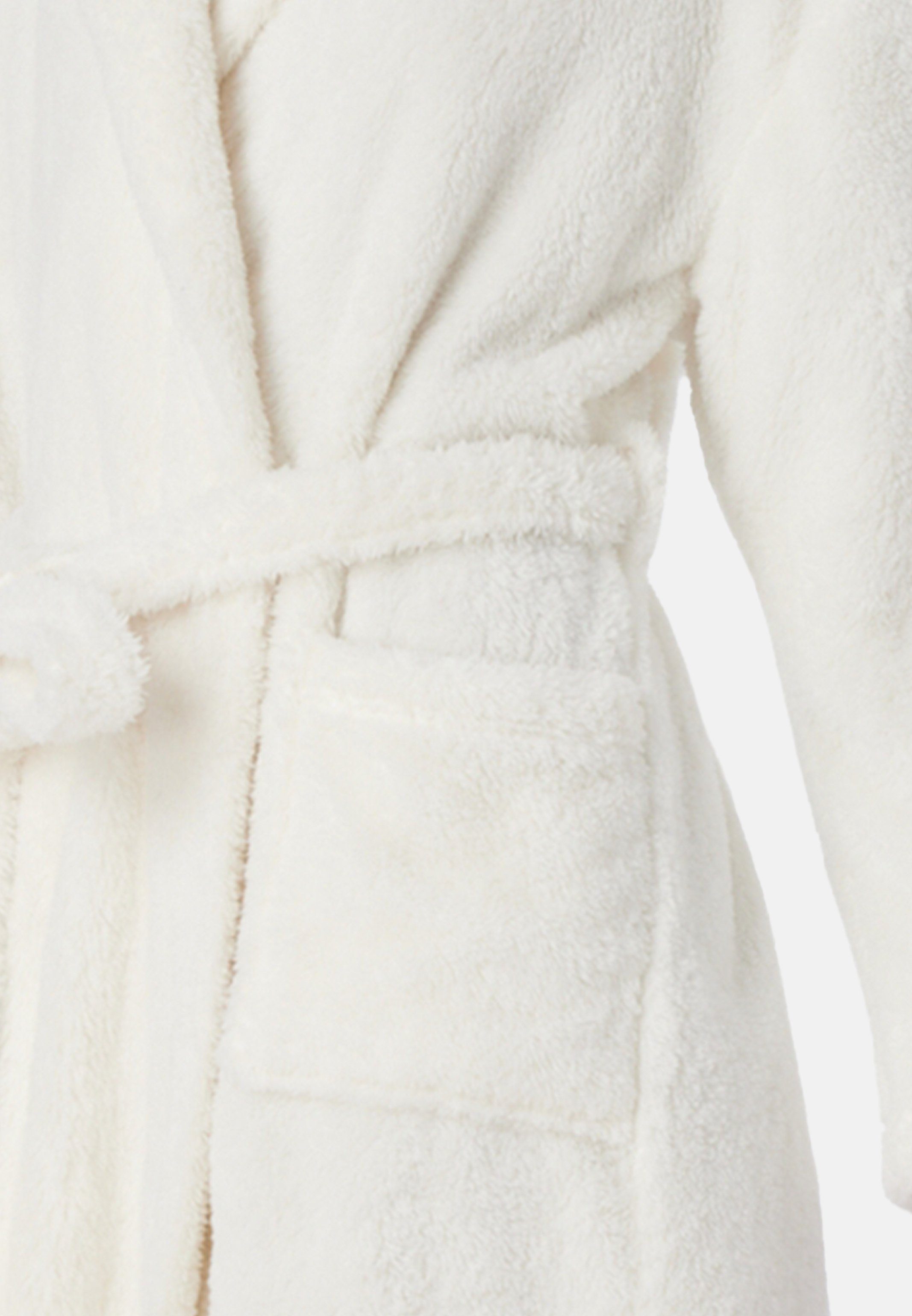 Schiesser Bademantel Teddy Fleece, Comfort Länge White Bademantel cm mit - Synthetik, 90 Fit Off