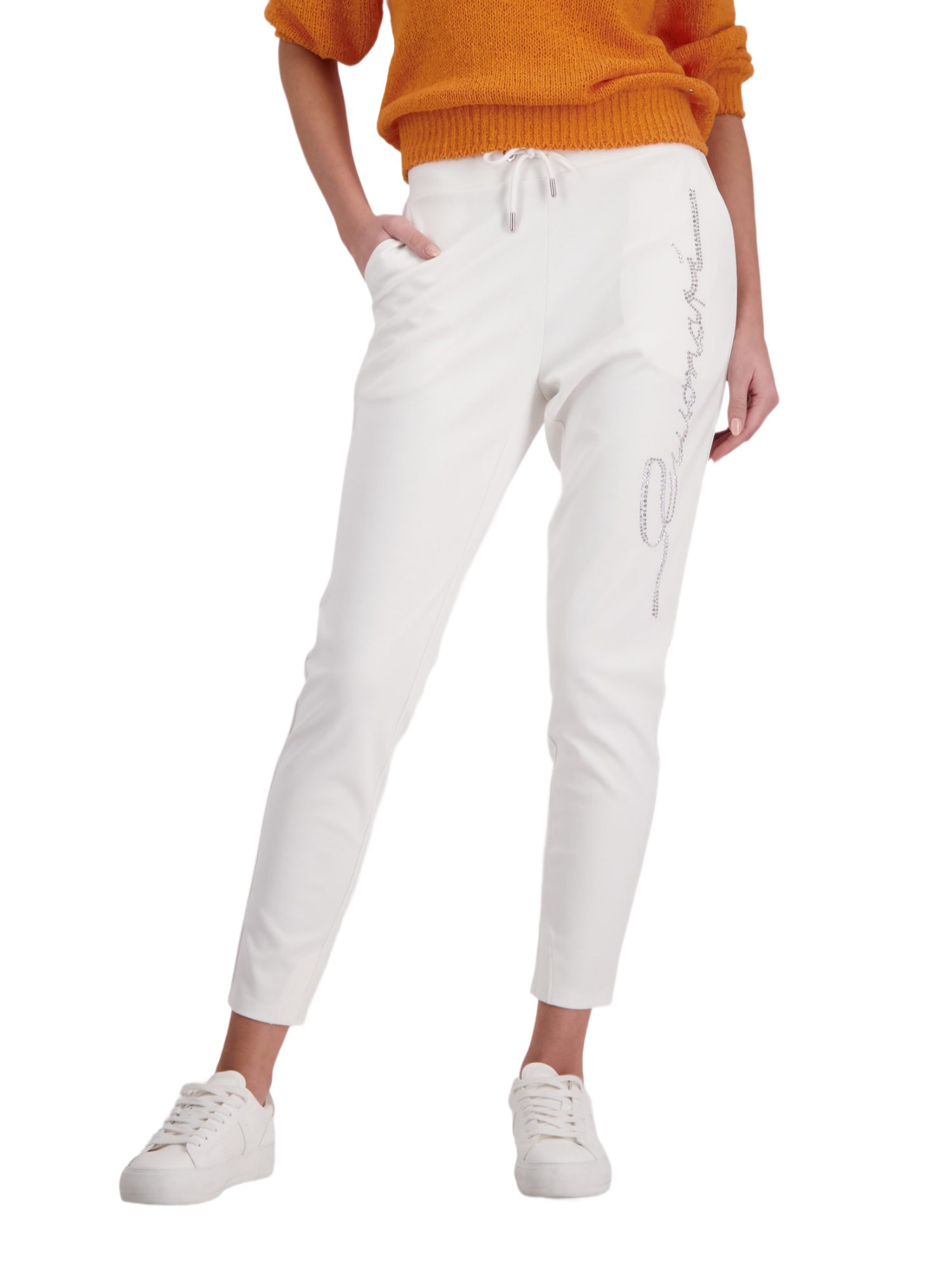 Monari Stoffhose weiß, Casual, Polyester, Unifarben, Skinny, Mittel