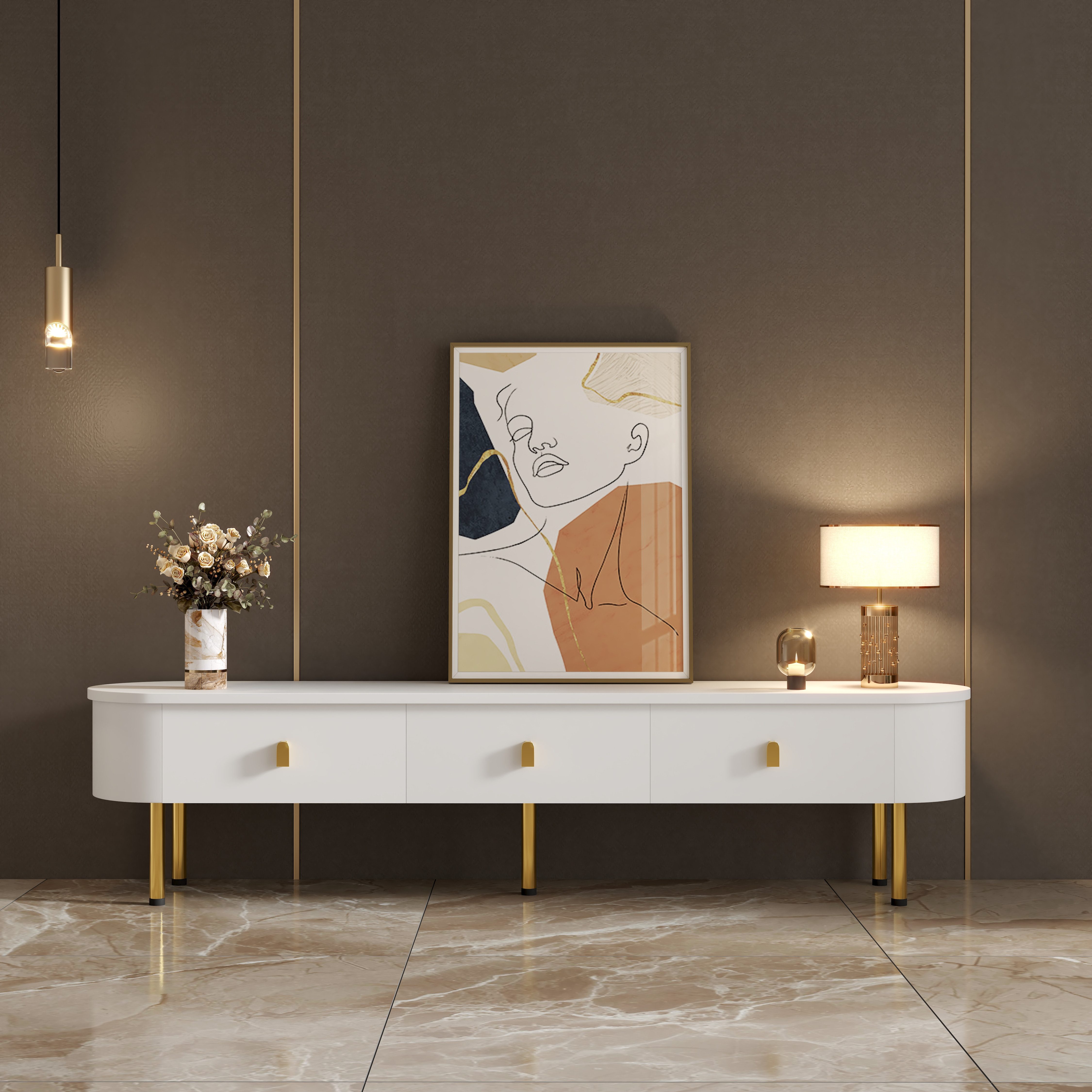 STILVORA Couchtisch 174×35cm Lowboard wohnzimmer,gebogenen TV-Schrank günstig online kaufen