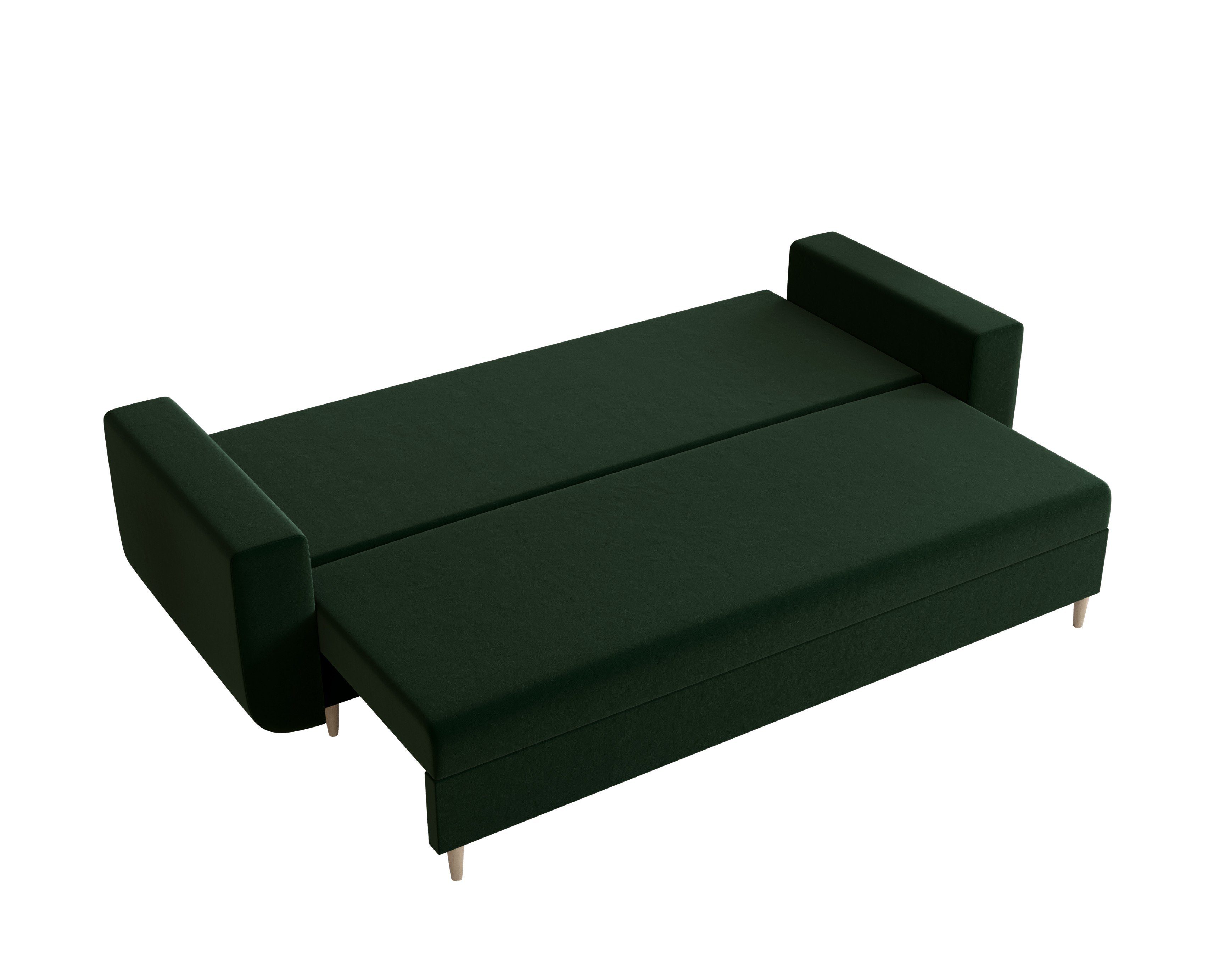 Schlafsofa, Schlaffunktion Dunkelgrün pressiode Sofa und COUCH DELFIN Bettkasten, mit